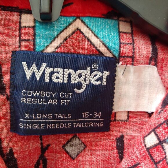 Wrangler Cowboy Cut Long Tails Western Rodeo Native Aztec Button Shirt 16-34 - Picture 10 of 10